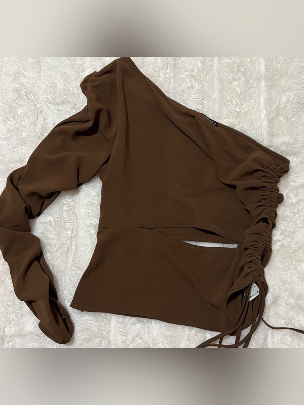 Zara Brown One-Shoulder Ruched Crop Top